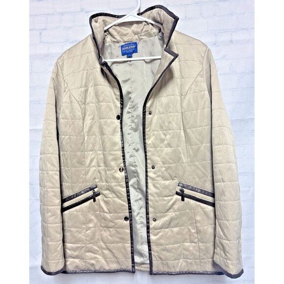 Pendleton Jackets & Blazers - Pendleton Quilted Leather Trim Barn Riding Jacket Coat Beige Tan Zip Women Large
